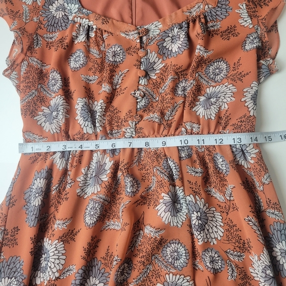 Madewell sheer sleeve button front midi dress floral burnt orange 4 - Picture 13 of 16
